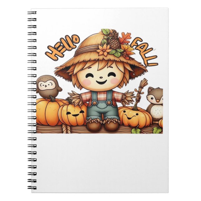Cuaderno Cute Fall Espantapájaros con Calabazas Camiseta Ov (Frente)