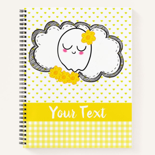 Cuaderno Cute Fantasma Amarillo Nombre Bloc de notas (Anverso)