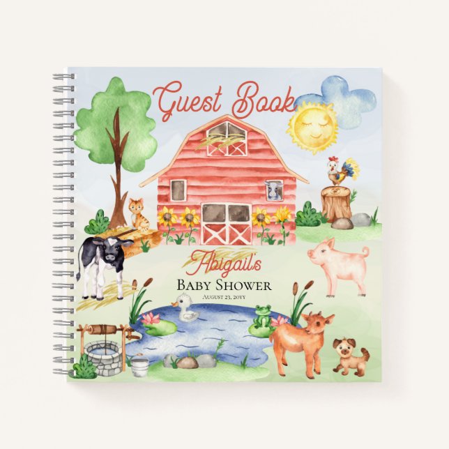 Cuaderno Cute Farm Animals Barnyard Baby Shower Guest Book (Anverso)