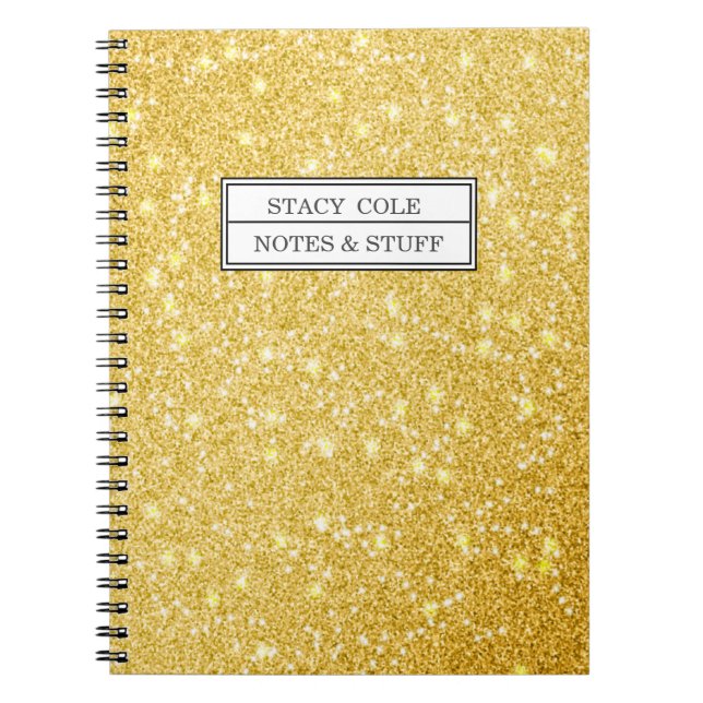 Cuaderno Cute Faux Purpurina Gold Custom Name Notebook (Frente)