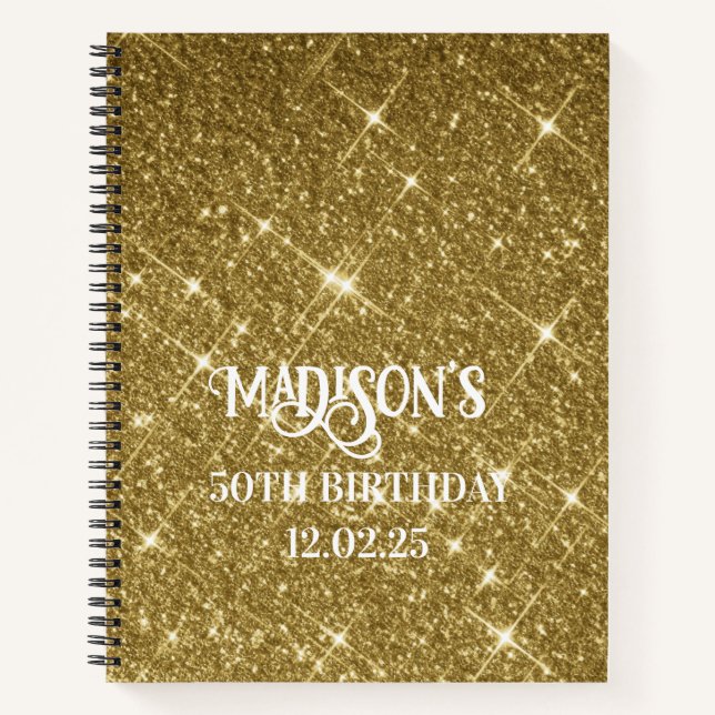 Cuaderno Cute Faux Purpurina Oro Negro Ombre 50 cumpleaños (Anverso)