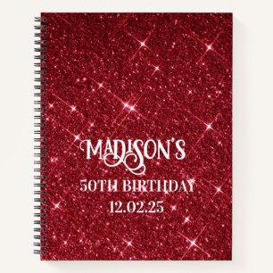 Cuaderno Cute Faux Purpurina Rojo Negro Ombre 50 cumpleaños