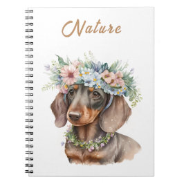 Cuaderno Cute Floral Dachshund Perro Espiral Portátil de fo