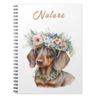 Cuaderno Cute Floral Dachshund Perro Espiral Portátil de fo
