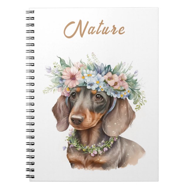 Cuaderno Cute Floral Dachshund Perro Espiral Portátil de fo (Frente)