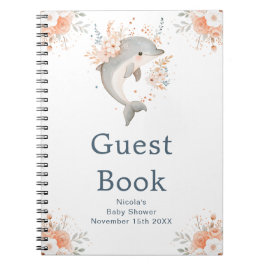 Cuaderno Cute Floral Dolphin Baby Shower Guest Book