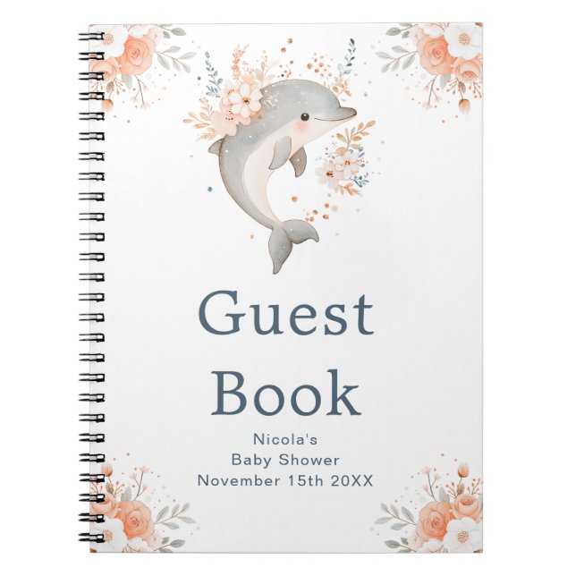 Cuaderno Cute Floral Dolphin Baby Shower Guest Book (Frente)