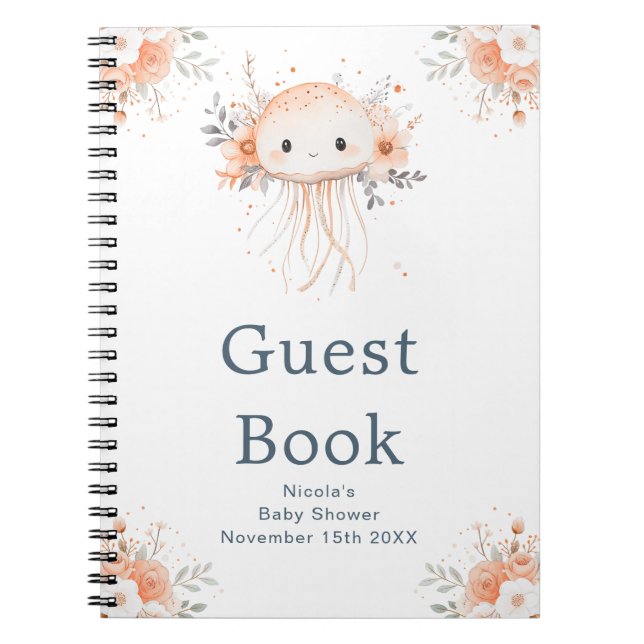 Cuaderno Cute Floral Jellyfish Baby Shower Guest Book (Frente)