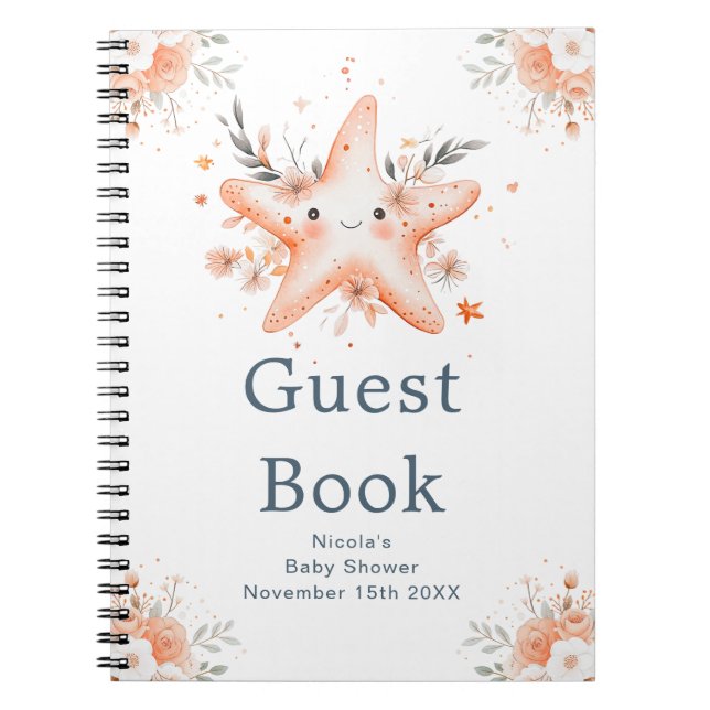 Cuaderno Cute Floral Starfish Baby Shower Guest Book (Frente)