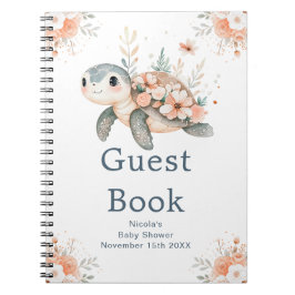 Cuaderno Cute Floral Turtle Baby Shower Guest Book
