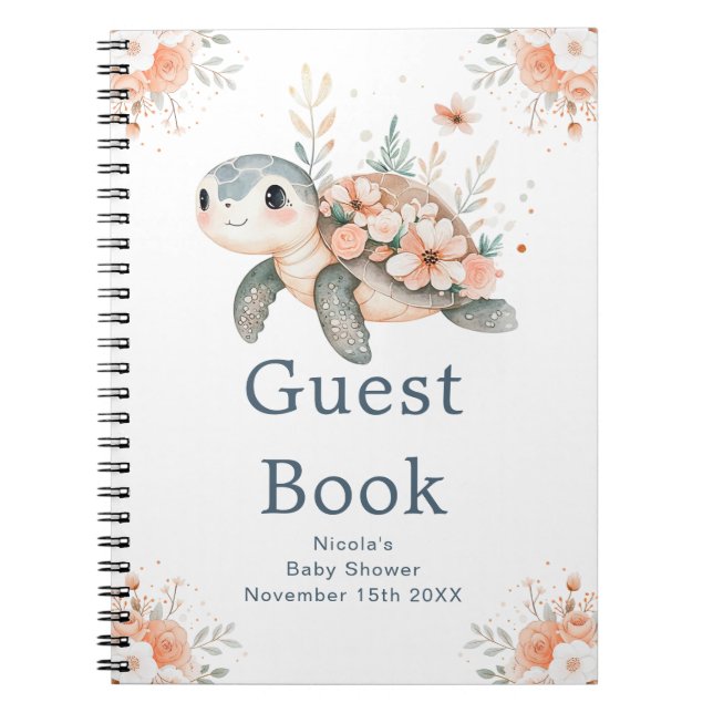 Cuaderno Cute Floral Turtle Baby Shower Guest Book (Frente)