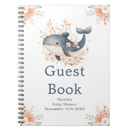 Cuaderno Cute Floral Whale Baby Shower Guest Book