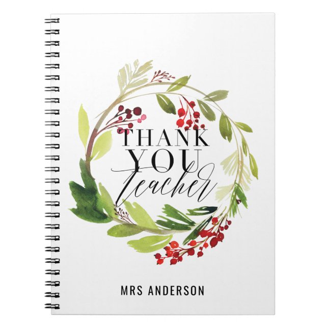 Cuaderno cute floral wreath elegant teacher  notebook (Frente)