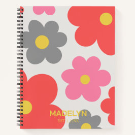 Cuaderno Cute flowers Red Custom script Spiral Notebook