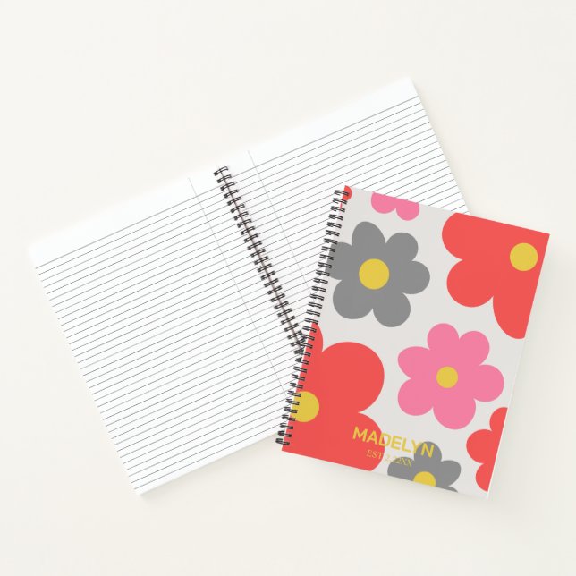 Cuaderno Cute flowers Red Custom script Spiral Notebook (Interior)