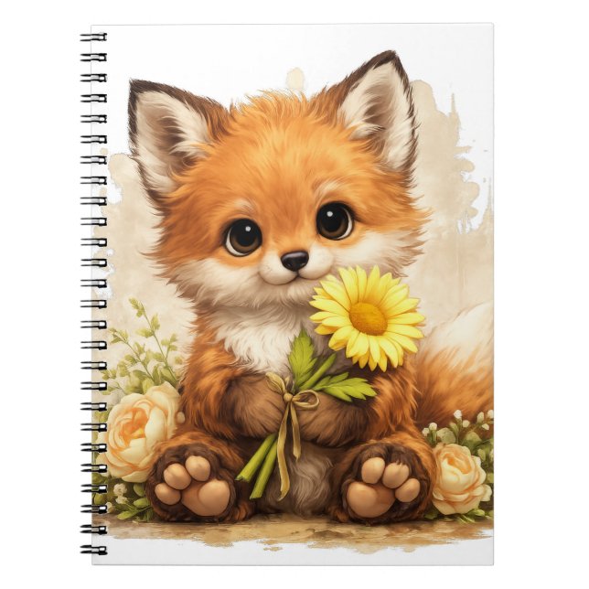 Cuaderno Cute Fox Flower Notebook – Kawaii Animal (Frente)