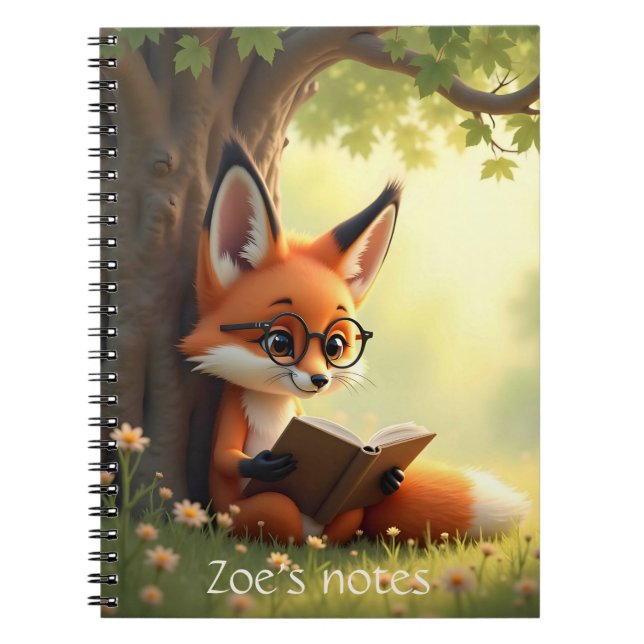 Cuaderno Cute fox reading a book, custom  (Frente)