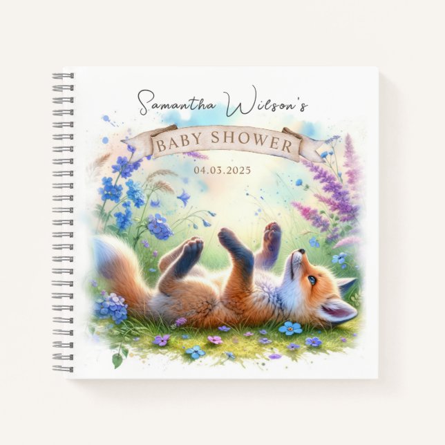 Cuaderno Cute Fox Watercolor Baby Shower Guest Book (Anverso)