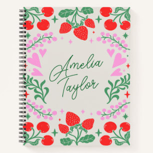 Cuaderno Cute Fresa Cereza Estética Nombre Personalizado