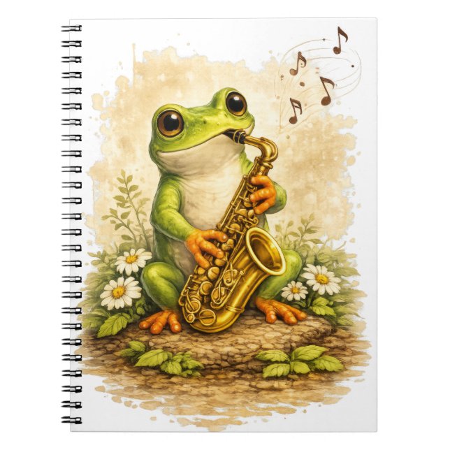 Cuaderno Cute Frog Saxophone Spiral Notebook (Frente)