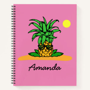 Cuaderno Cute Funny Pineapple Pink Nombre Personalizado