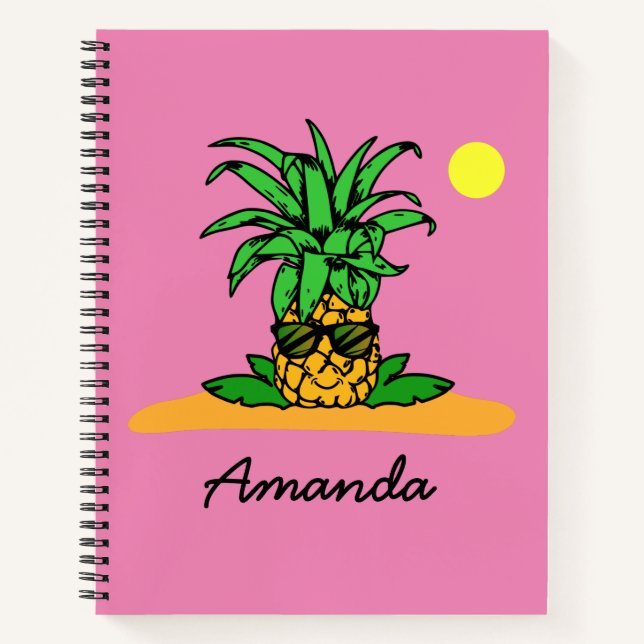 Cuaderno Cute Funny Pineapple Pink Nombre Personalizado (Anverso)