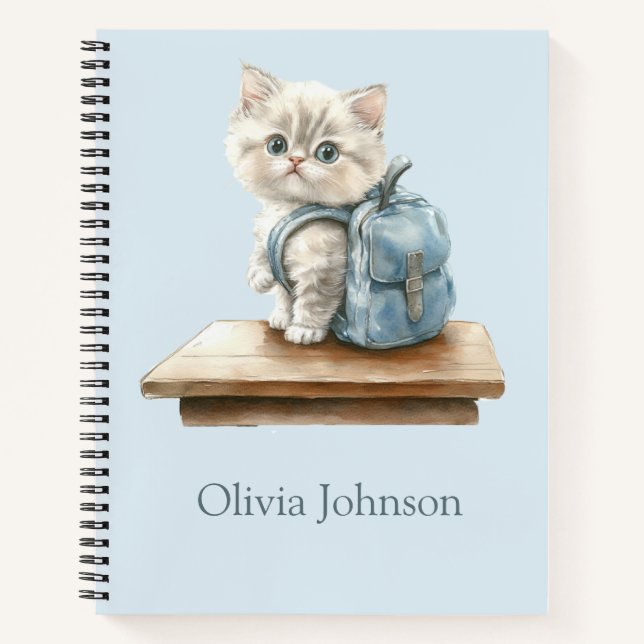 Cuaderno Cute gatito con mochila portátil personalizado (Anverso)