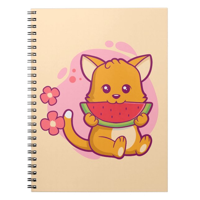 Cuaderno Cute gato comiendo sandía | Kawaii (Frente)