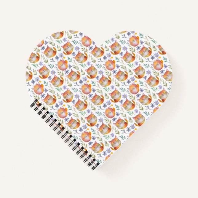 Cuaderno Cute Gato de jengibre y flores Motif Bloc de notas (Anverso)