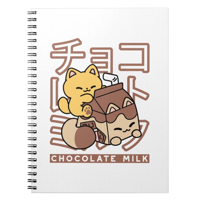 Cuaderno Cute gato montando leche de chocolate Carton Kawai (Frente)