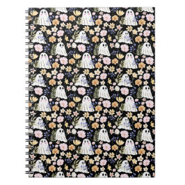 Cuaderno Cute Ghost And Colorful Flowers Seamless Pattern