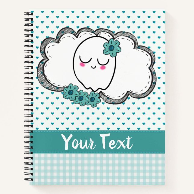 Cuaderno Cute Ghost Girly Green Hearts Diseño para Portátil (Anverso)