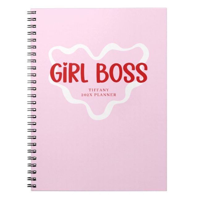 Cuaderno Cute Girl Boss Pink and Red Custom Name Year (Frente)