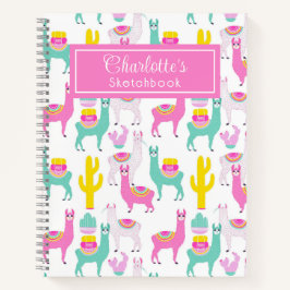 Cuaderno Cute Girly Pink Llama Cactus Sketchbook