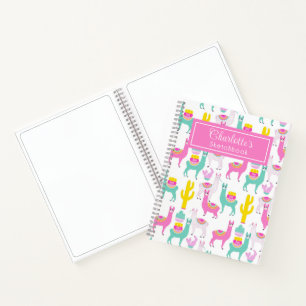 Cuaderno Cute Girly Pink Llama Cactus Sketchbook
