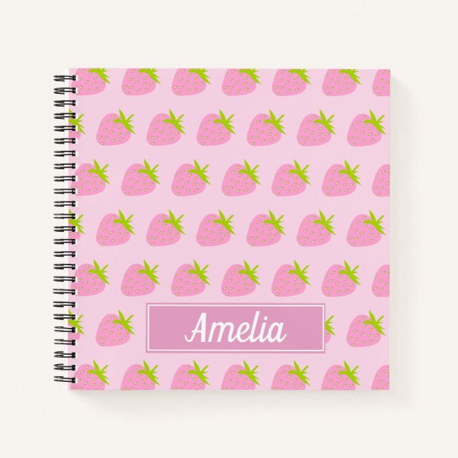 Cuaderno Cute Girly Pink Strawberry Pattern Personalised (Anverso)