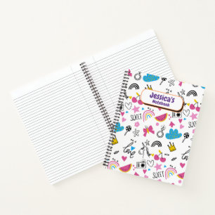 Cuaderno Cute Girly Unicornio Estrellas Arcoiris Primer Nom