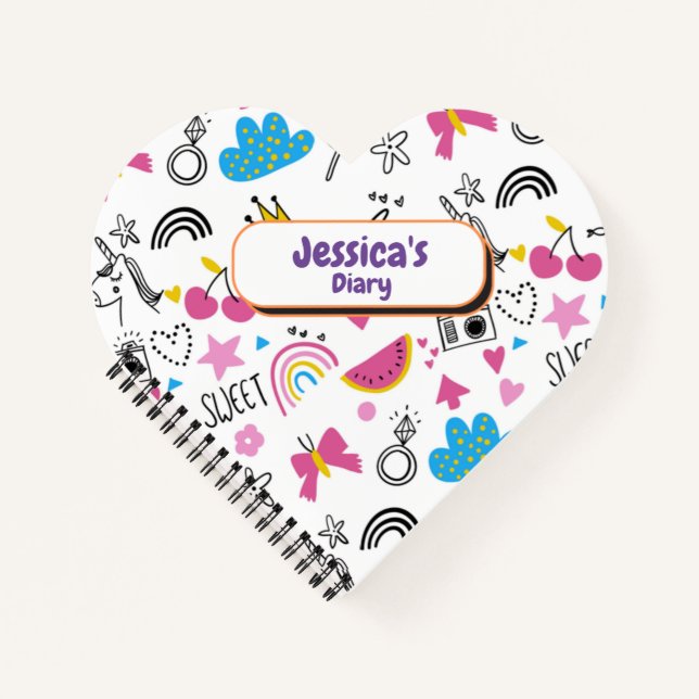 Cuaderno Cute Girly Unicornio Estrellas Arcoiris Primer Nom (Anverso)