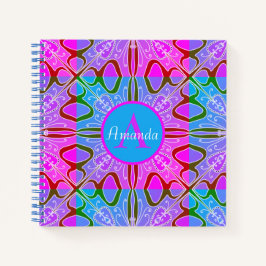 Cuaderno Cute Girly Whimsical Arte Folclórico Rosa Azul Púr