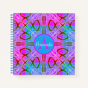 Cuaderno Cute Girly Whimsical Arte Folclórico Rosa Azul Púr