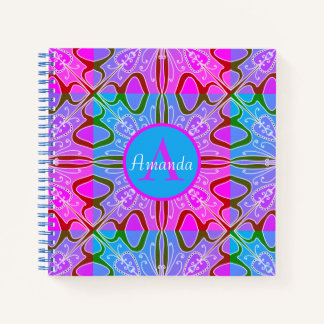 Cuaderno Cute Girly Whimsical Arte Folclórico Rosa Azul Púr