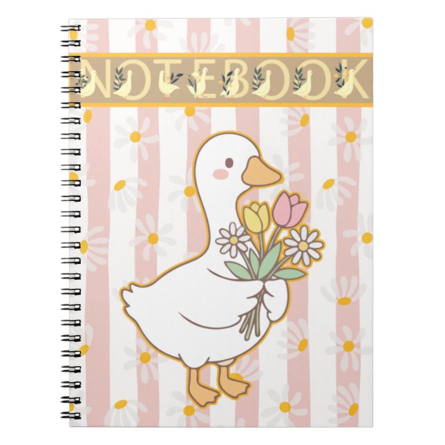 Cuaderno Cute Goose Floral Pink Spiral Notebook (Frente)