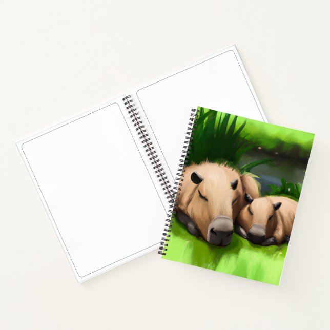 Cuaderno Cute gracioso aplastar a Capybaras por el estanque (Interior)