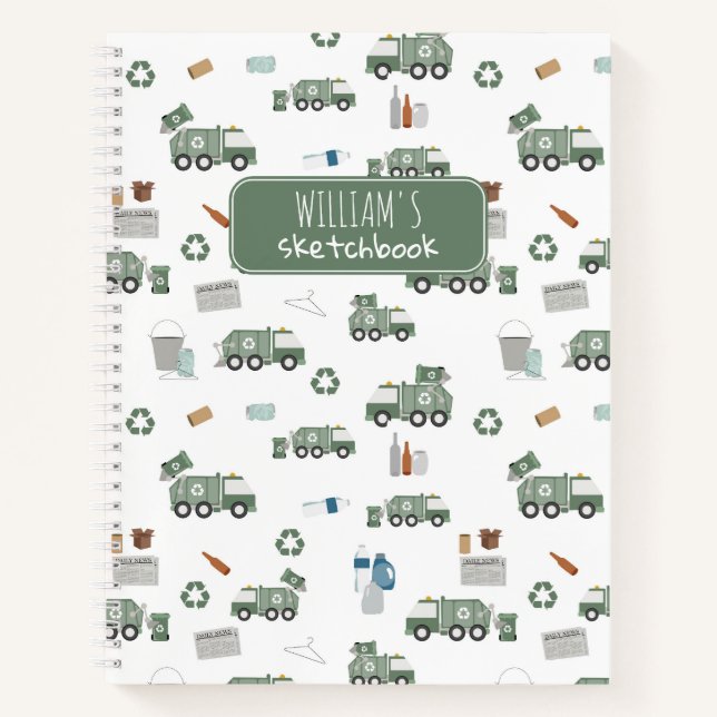 Cuaderno Cute Green Recycling Truck Kids Vehículo Sketchboo (Anverso)