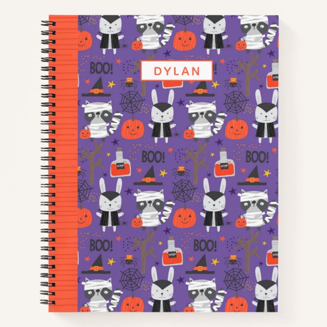 Cuaderno Cute Halloween Animales Esbozo Purple Personalizad (Anverso)