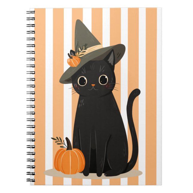 Cuaderno Cute Halloween Black Cat with Witch Hat Pumpkin (Frente)