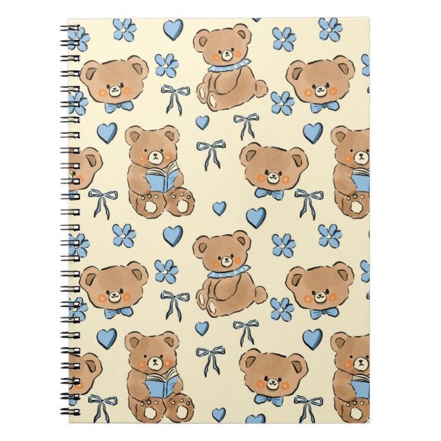 Cuaderno Cute Hand-drawn Brown Teddy Bears Seamless Pattern (Frente)