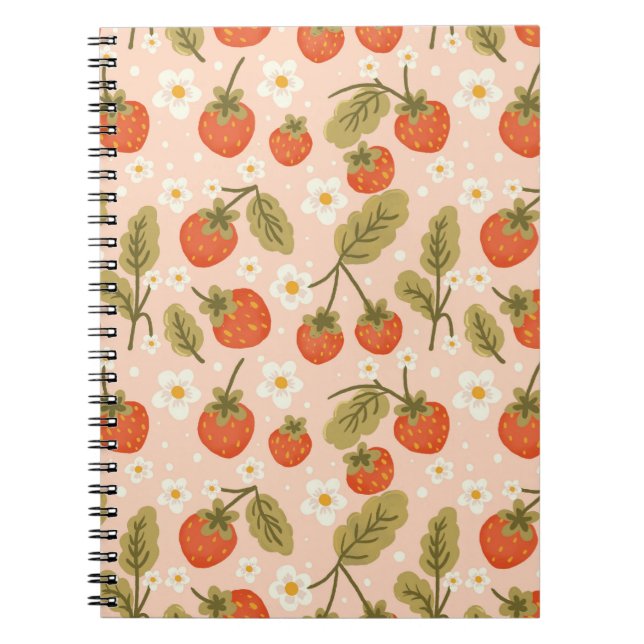Cuaderno Cute Hand-drawn Red Strawberry Seamless Pattern (Frente)