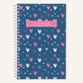 Cuaderno Cute Heart Pencil Doodle Pattern Sweet Love Blue