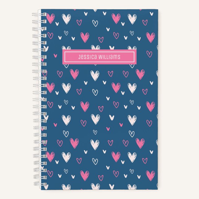Cuaderno Cute Heart Pencil Doodle Pattern Sweet Love Blue (Anverso)